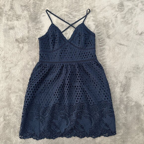 Abercrombie & Fitch Dresses & Skirts - Abercrombie & Fitch Navy Blue Eyelet Strappy Mini Dress MEDIUM